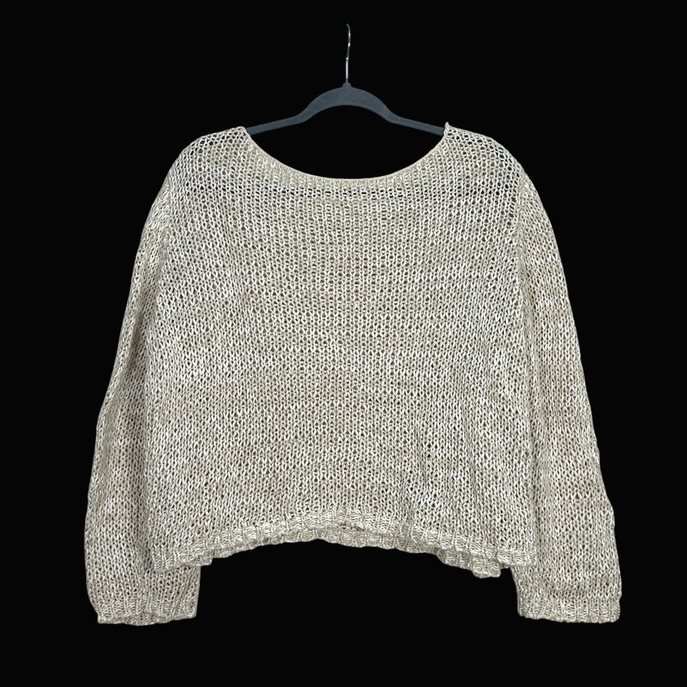 Eileen Fisher Organic Cotton Open Weave Marled Sweater Cream Beige Large S16TAP - Picture 3 of 10
